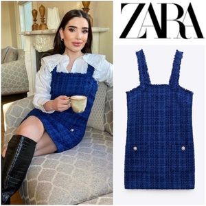 ZARA Blogger’s Favorite Textured Pinafore Dress With Jeweled Buttons 💙💎